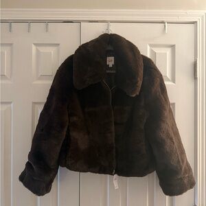 GAP Dark Brown Faux Fur Puffer Jacket